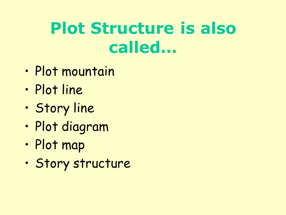 Plot Structure is also called… Plot mountain Plot line Story line Plot diagram Plot map Story structure