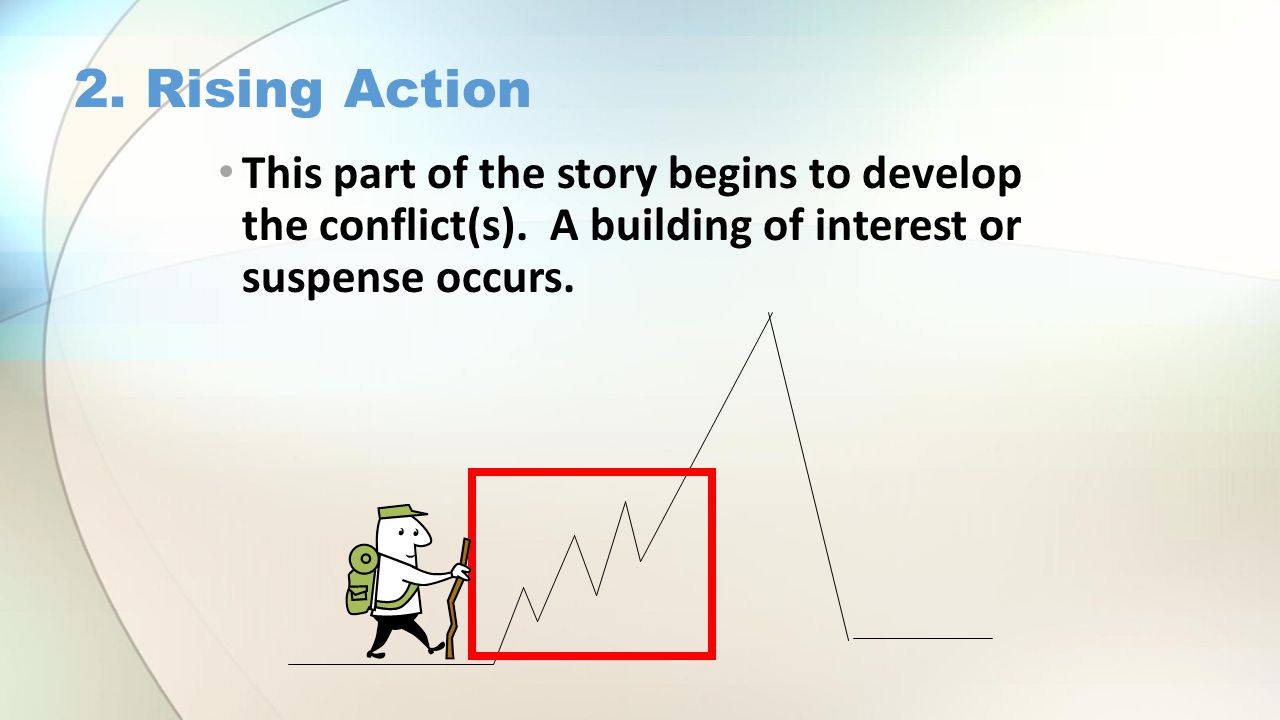 2. Rising Action This part of the story begins to develop the conflict(s).