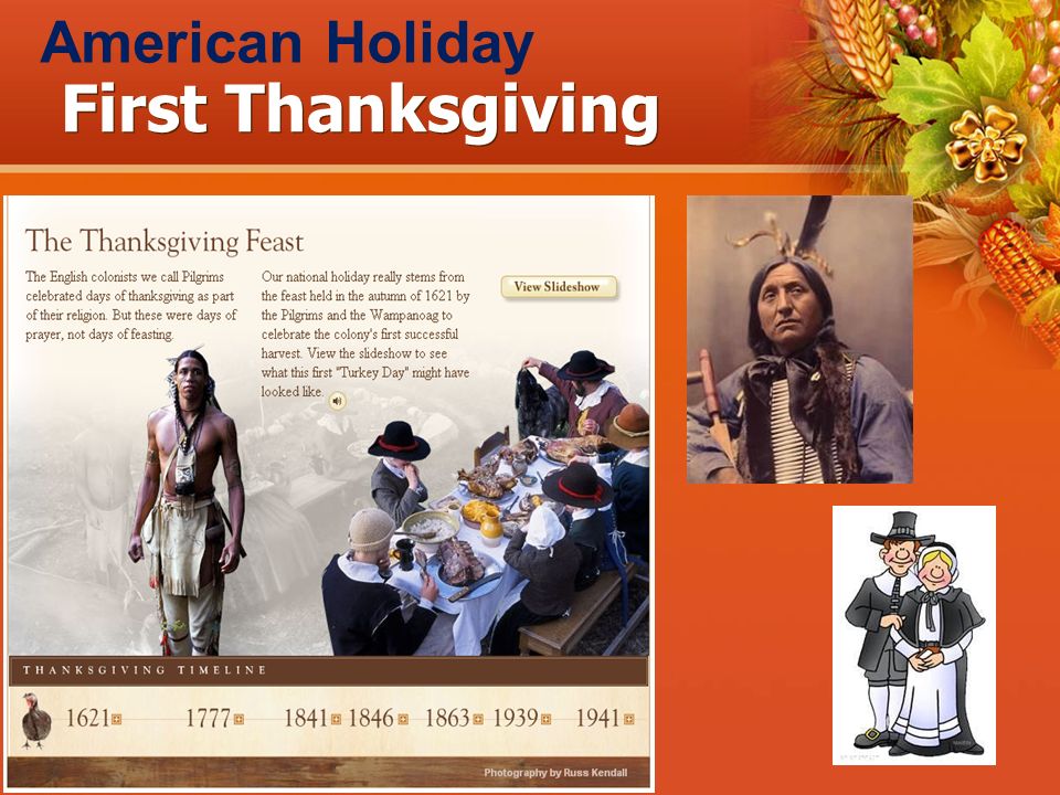 First Thanksgiving American Holiday Native Americans Pilgrims Eat Fall Harvest