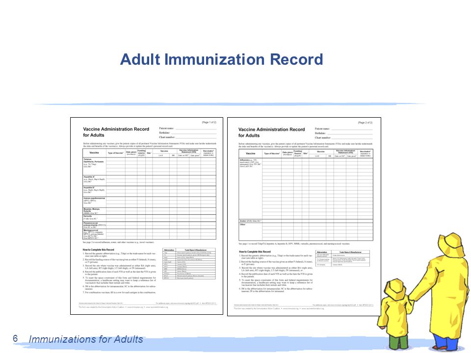 Immunizations for Adults 6 Adult Immunization Record