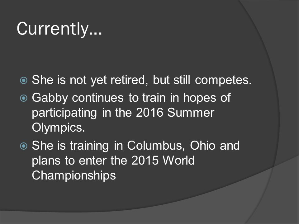 Currently…  She is not yet retired, but still competes.