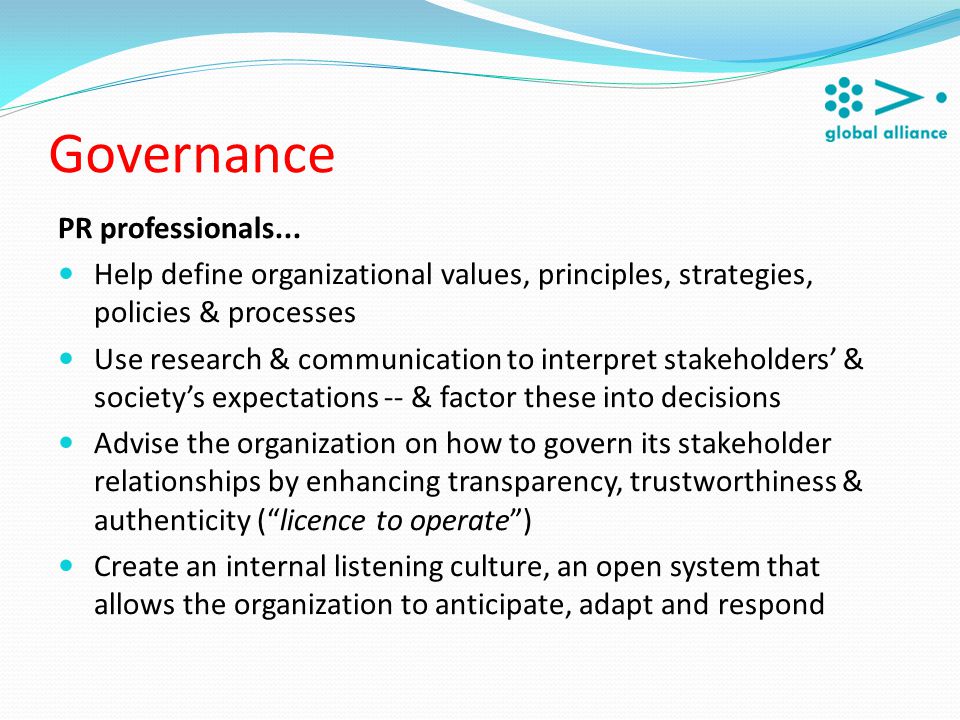 Governance PR professionals...