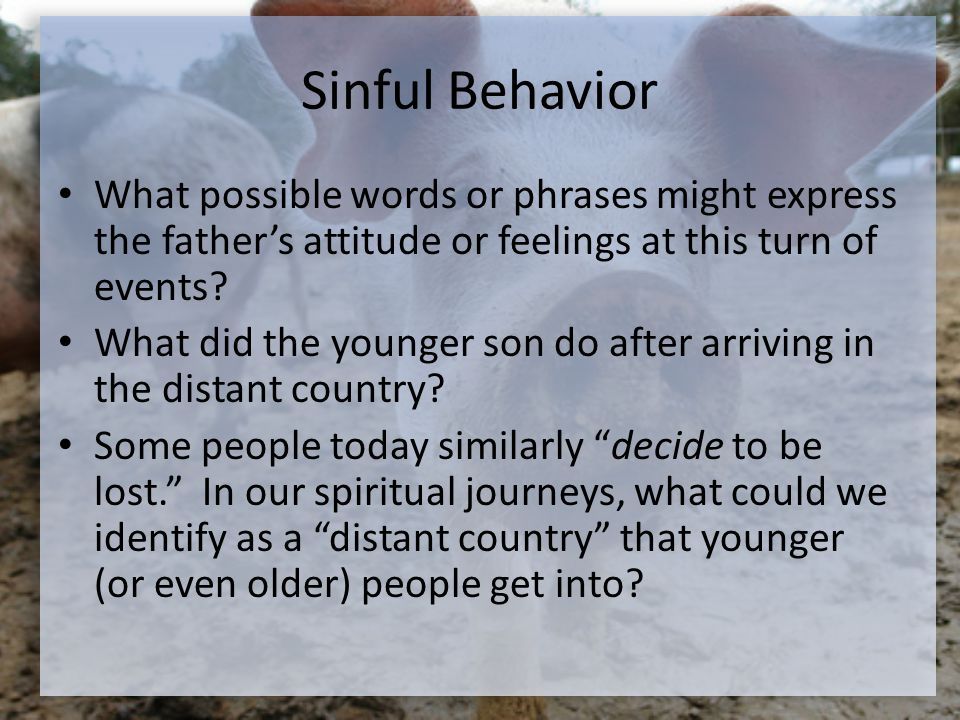 Sinful Behavior What possible words or phrases might express the father’s attitude or feelings at this turn of events.