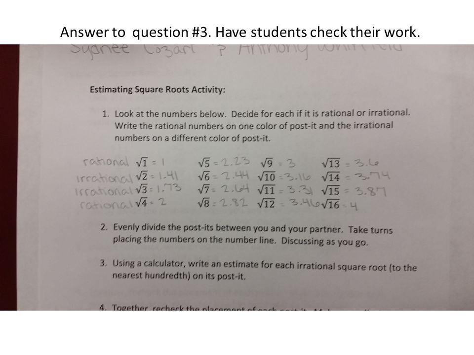 Answer to question #3. Have students check their work.