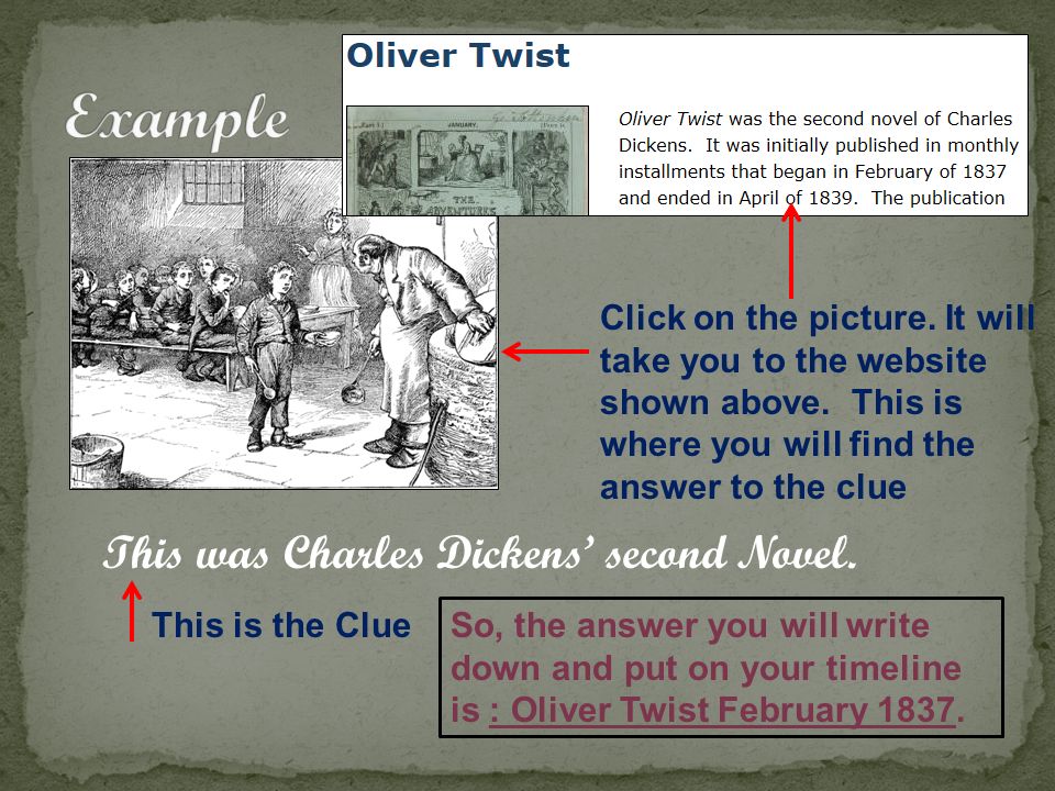 This was Charles Dickens’ second Novel. This is the Clue Click on the picture.