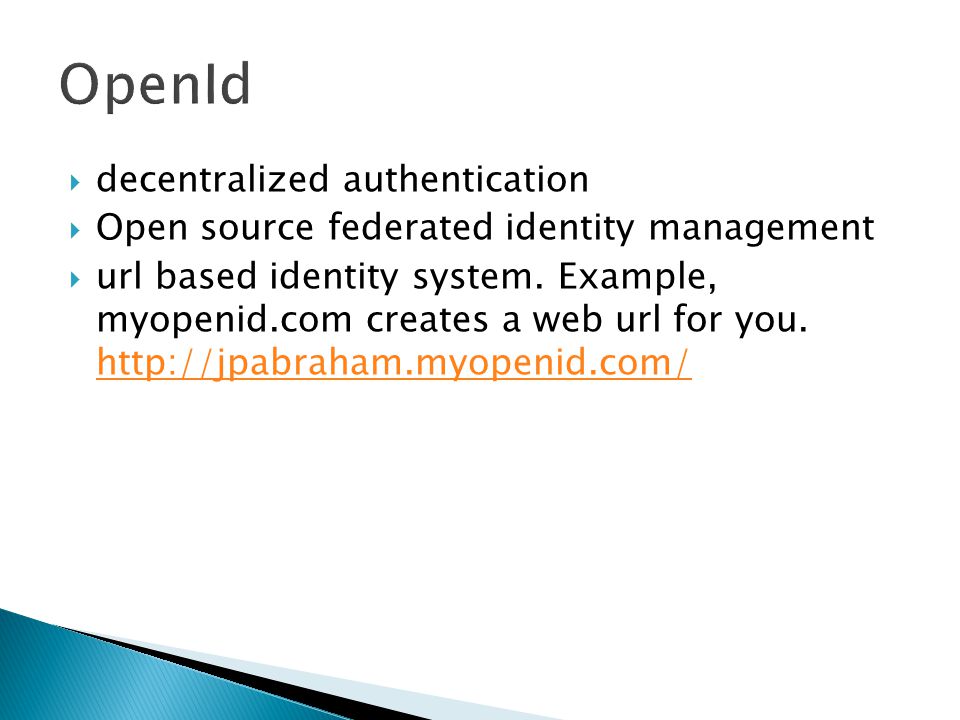 decentralized authentication  Open source federated identity management  url based identity system.