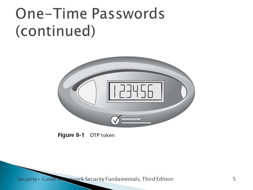 Security+ Guide to Network Security Fundamentals, Third Edition One-Time Passwords (continued) 5