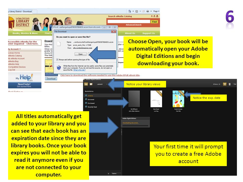 Choose Open, your book will be automatically open your Adobe Digital Editions and begin downloading your book.