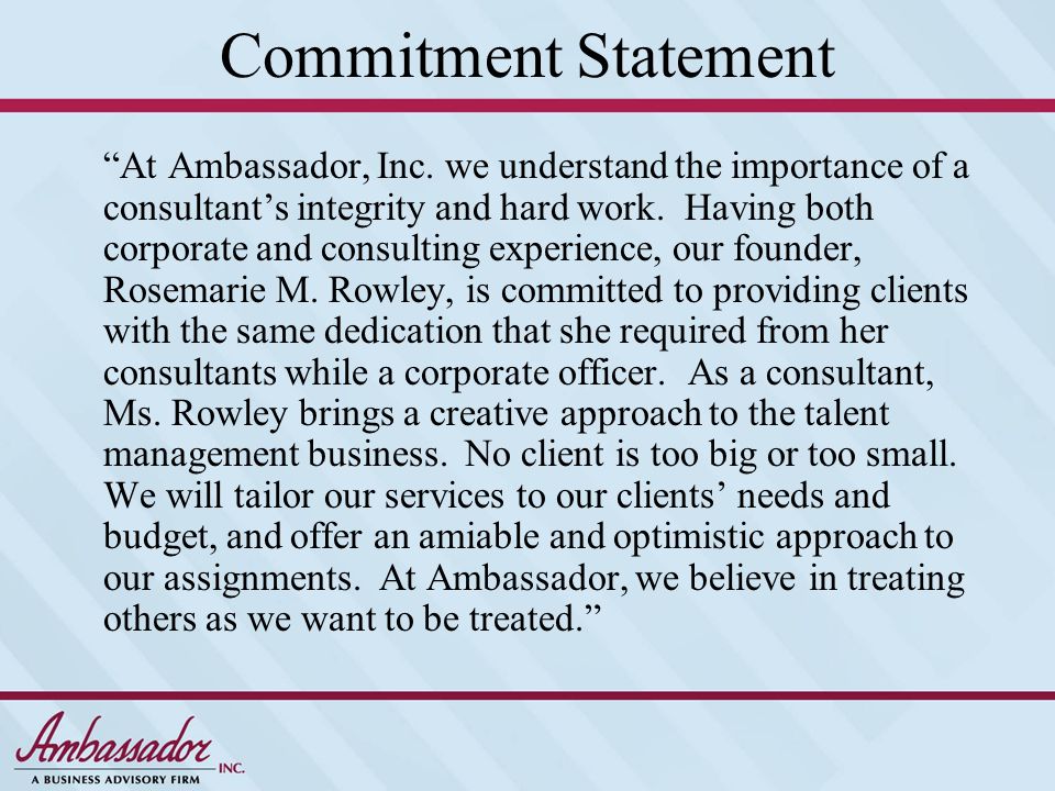 Commitment Statement At Ambassador, Inc.