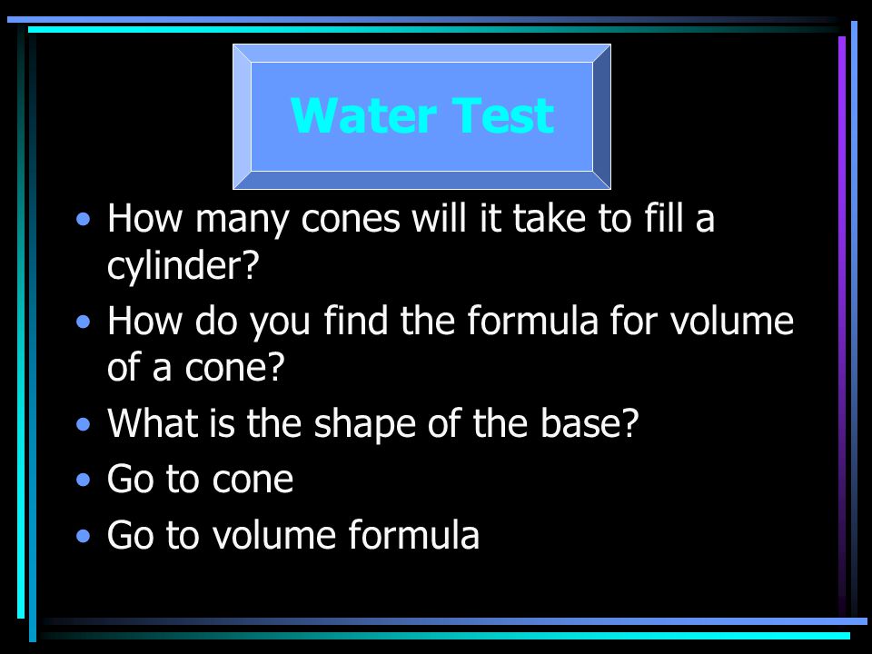Water Test How many cones will it take to fill a cylinder.