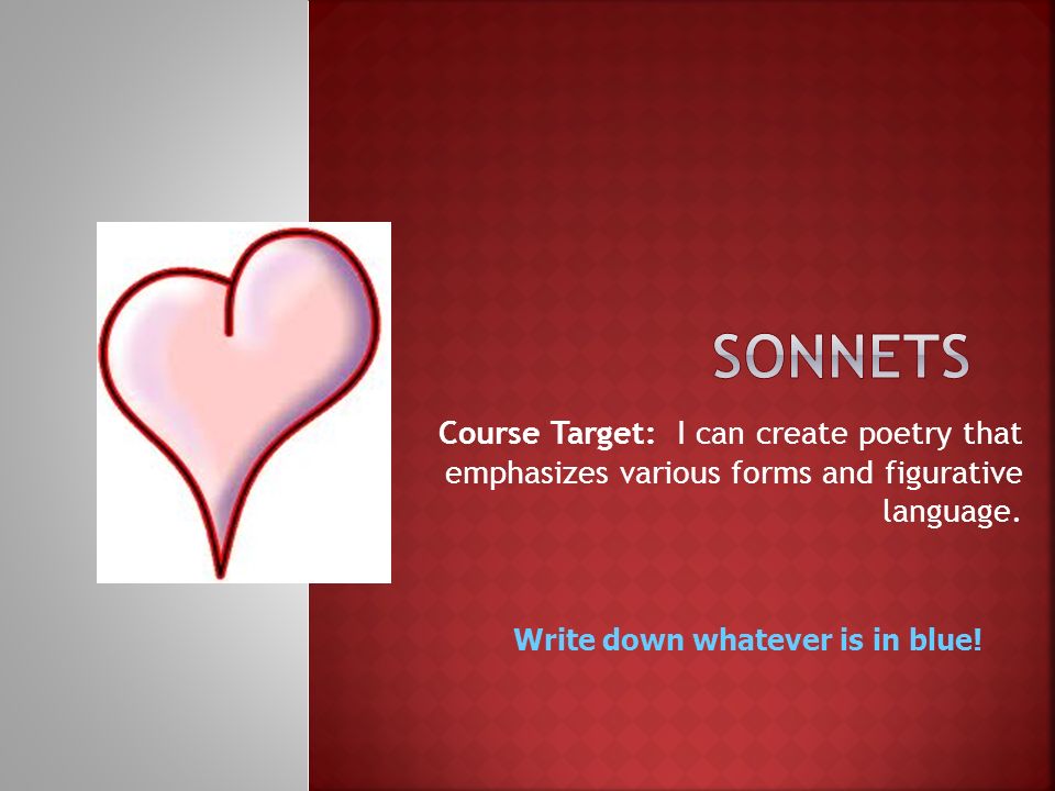 Course Target: I can create poetry that emphasizes various forms and figurative language.