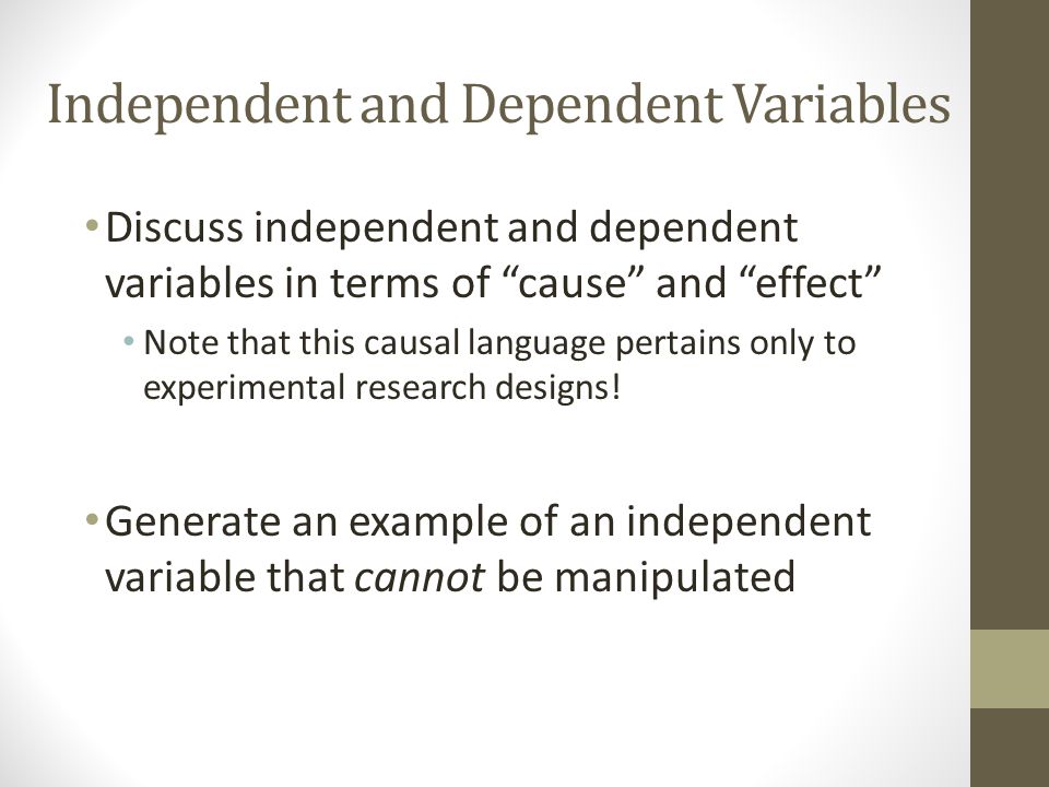 Independent and Dependent Variables Identify the independent variable and dependent variable in this research question: Is aggressive behavior influenced by alcohol consumption