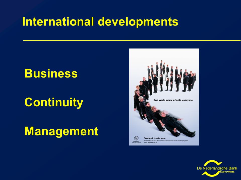 De Nederlandsche Bank Eurosysteem International developments Business Continuity Management