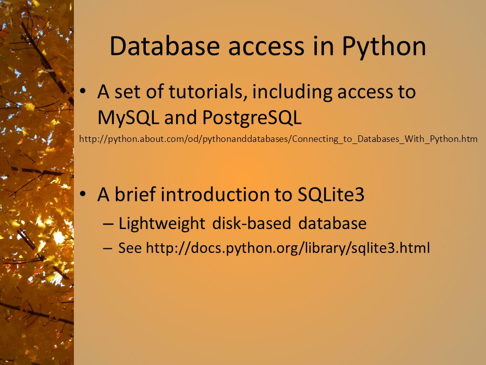 Python for database access and Event driven programming in Python ...
