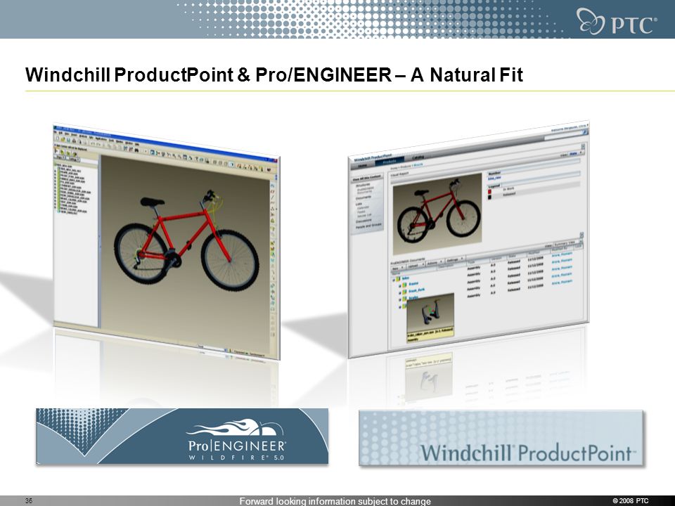 Forward looking information subject to change Windchill ProductPoint & Pro/ENGINEER – A Natural Fit © 2008 PTC36