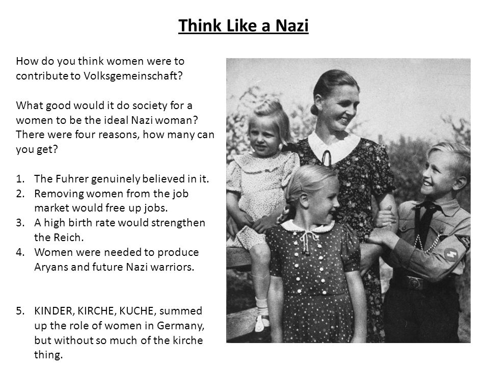 Think Like a Nazi How do you think women were to contribute to Volksgemeinschaft.
