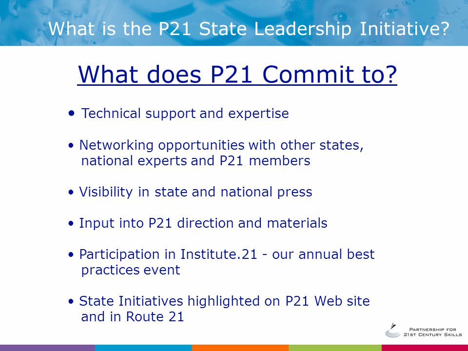 What is the P21 State Leadership Initiative. What does P21 Commit to.