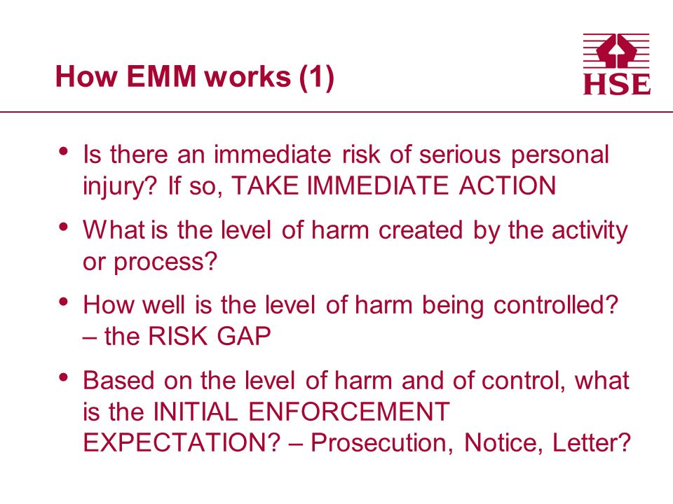 How EMM works (1) Is there an immediate risk of serious personal injury.