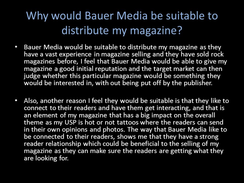 Why would Bauer Media be suitable to distribute my magazine.