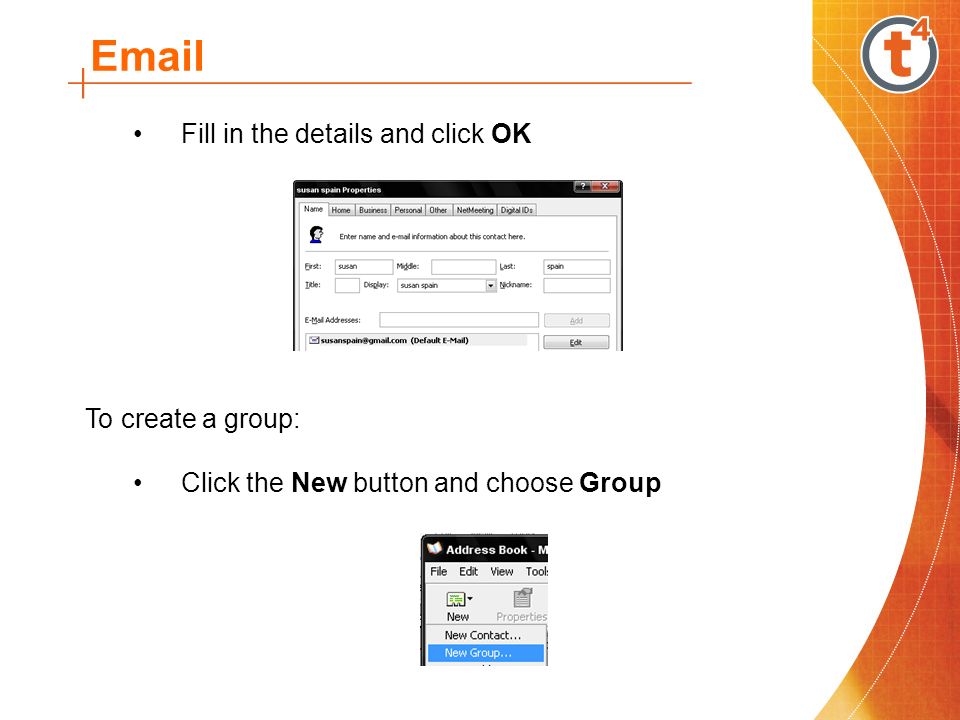 Fill in the details and click OK To create a group: Click the New button and choose Group