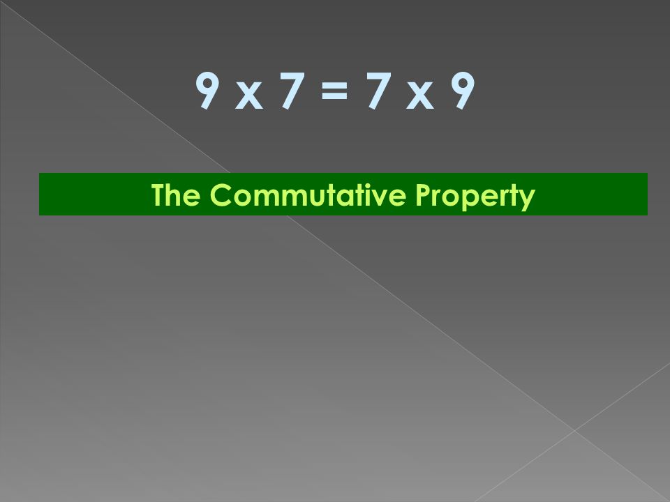 9 x 7 = 7 x 9 The Commutative Property