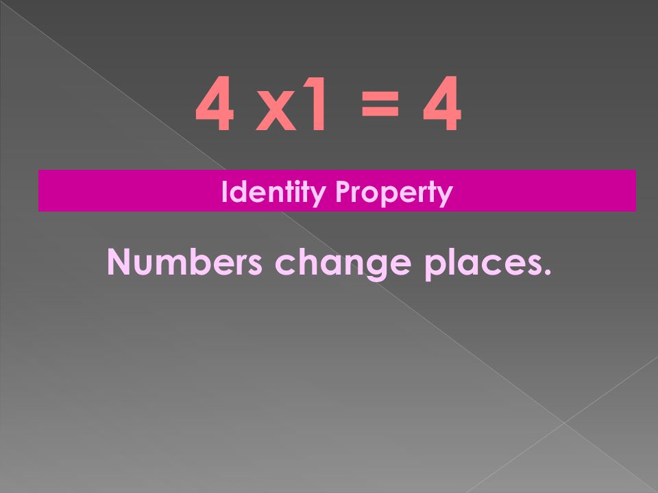 4 x1 = 4 Identity Property Numbers change places.