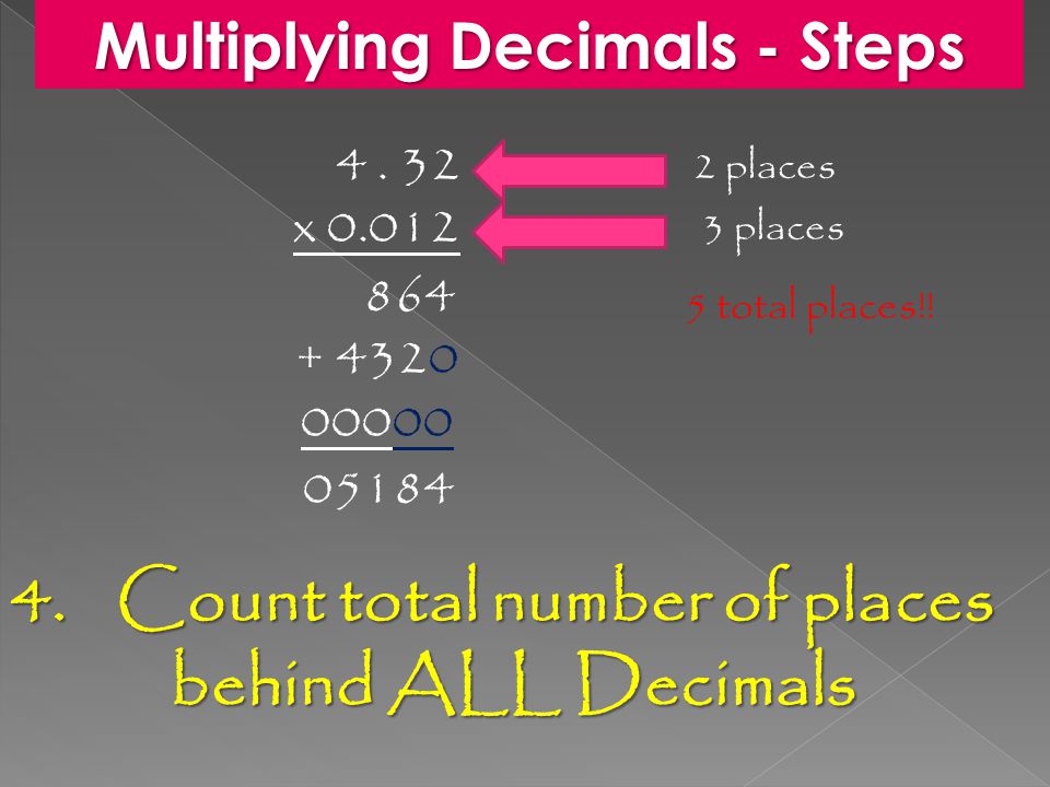 4.Count total number of places behind ALL Decimals 4.