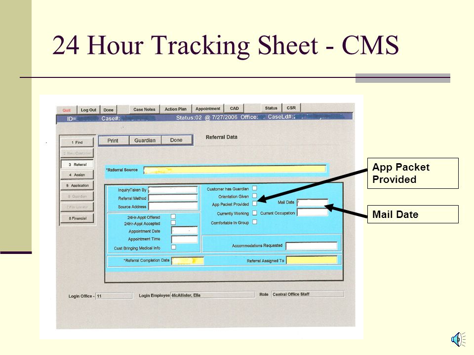 24 Hour Tracking Sheet - CMS Appointment Date