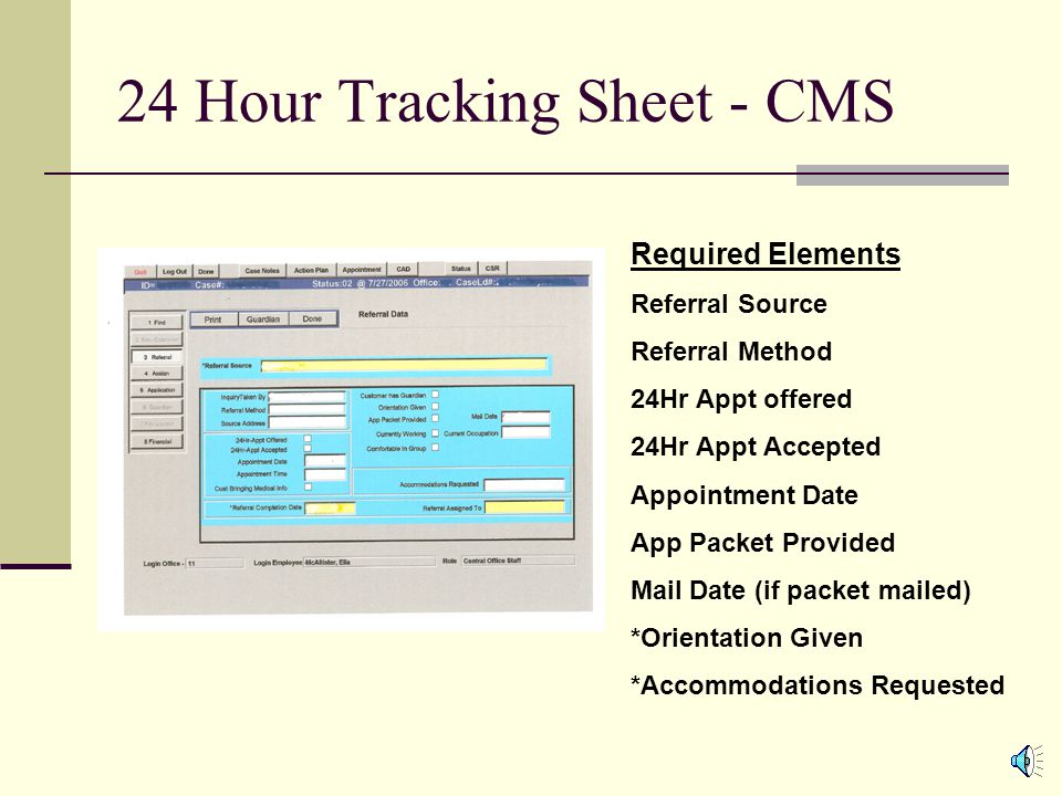 24 Hour Tracking Sheet - CMS