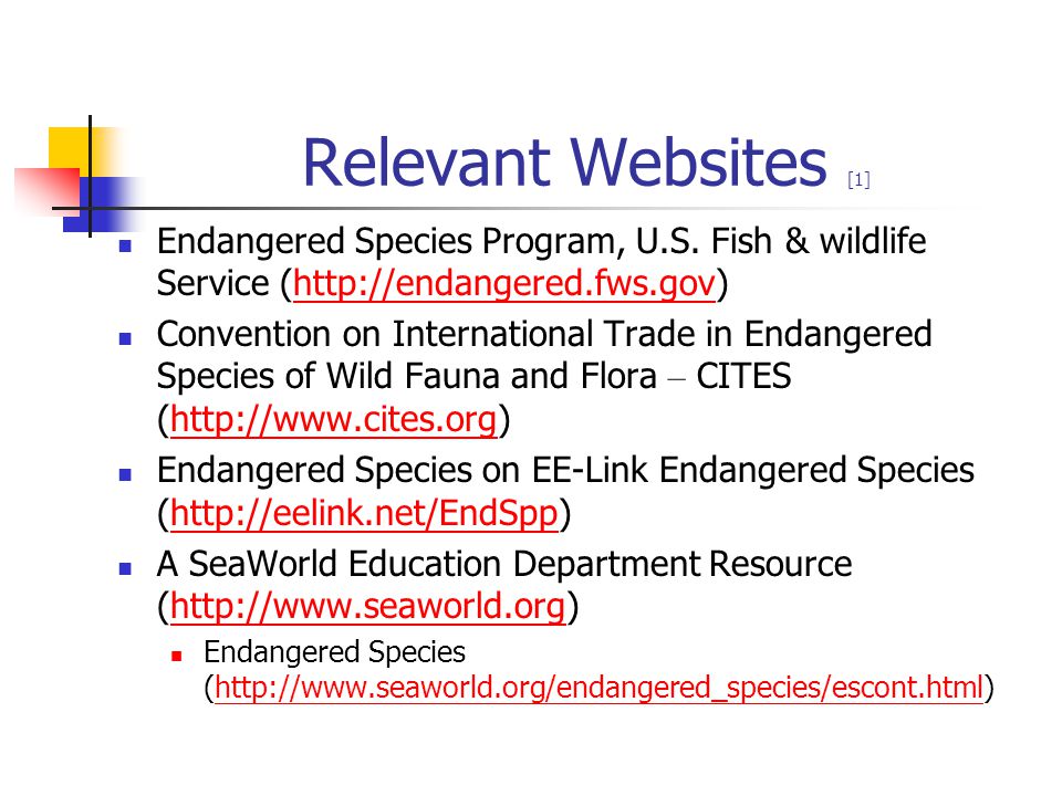 Relevant Websites [1] Endangered Species Program, U.S.
