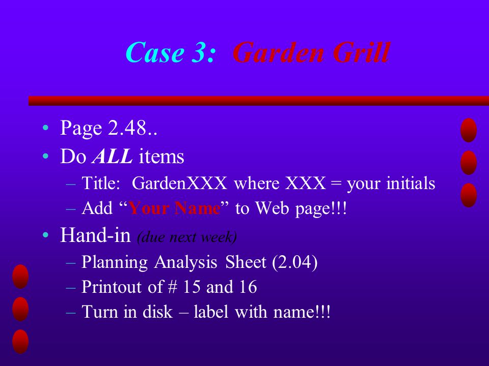 Case 3: Garden Grill Page