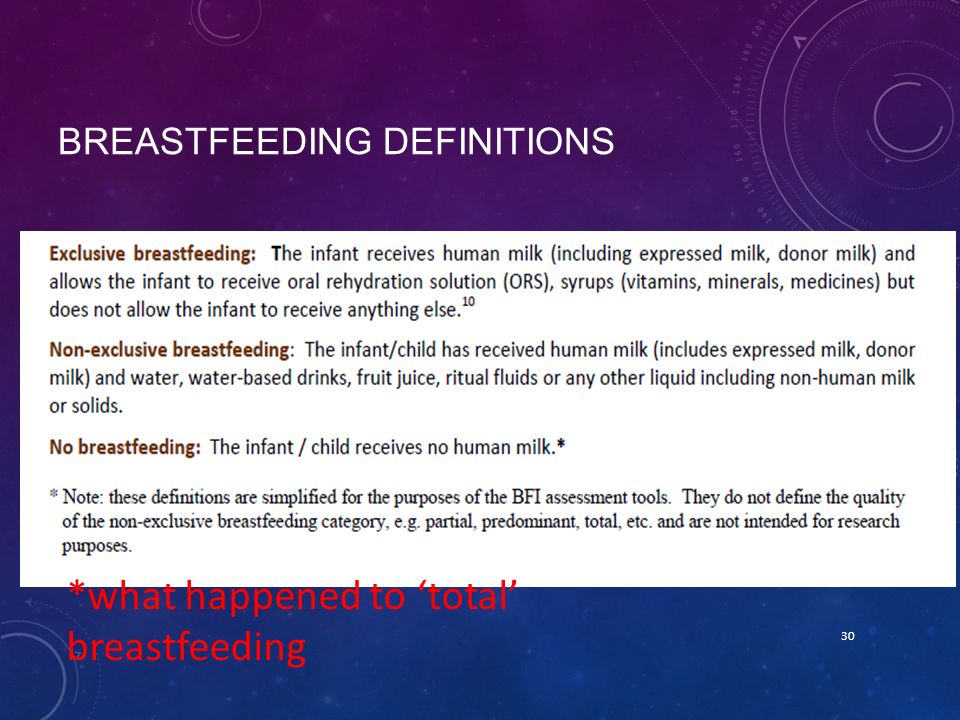 BREASTFEEDING DEFINITIONS 30 *what happened to ‘total’ breastfeeding