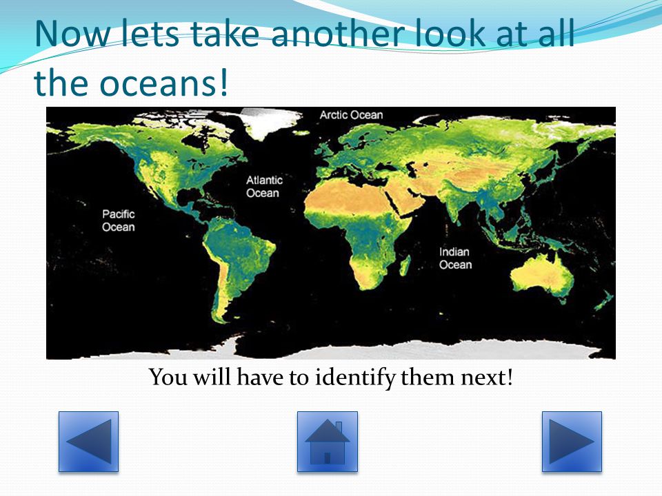 Now lets take another look at all the oceans! You will have to identify them next!