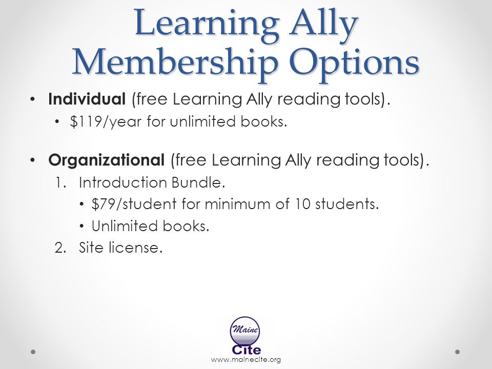 Learning Ally Membership Options Individual (free Learning Ally reading tools).