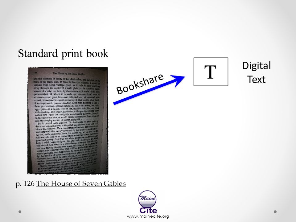 Standard print book Bookshare Digital Text p. 126 The House of Seven Gables