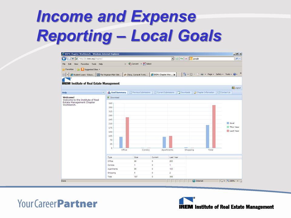 Income and Expense Reporting – Local Goals