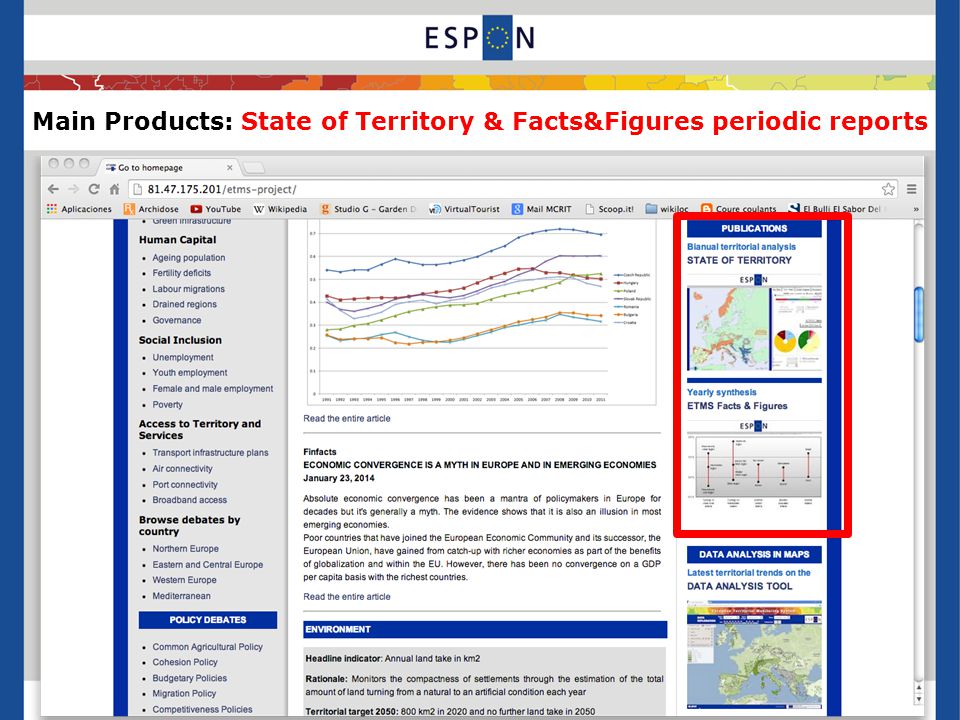 Main Products: State of Territory & Facts&Figures periodic reports