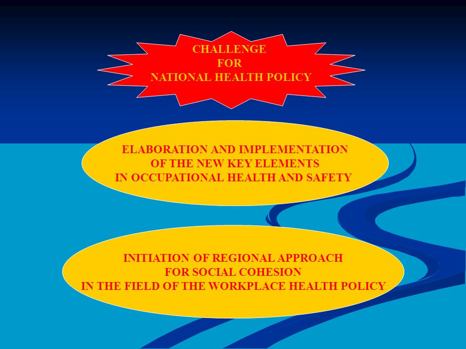 ELABORATION AND IMPLEMENTATION OF THE NEW KEY ELEMENTS IN OCCUPATIONAL HEALTH AND SAFETY CHALLENGE FOR NATIONAL HEALTH POLICY INITIATION OF REGIONAL APPROACH FOR SOCIAL COHESION IN THE FIELD OF THE WORKPLACE HEALTH POLICY
