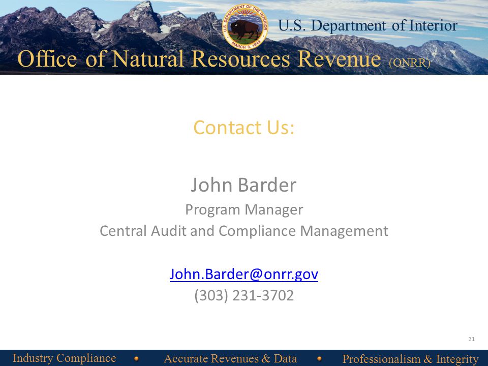 Office of Natural Resources Revenue Office of Natural Resources Revenue (ONRR) U.S.