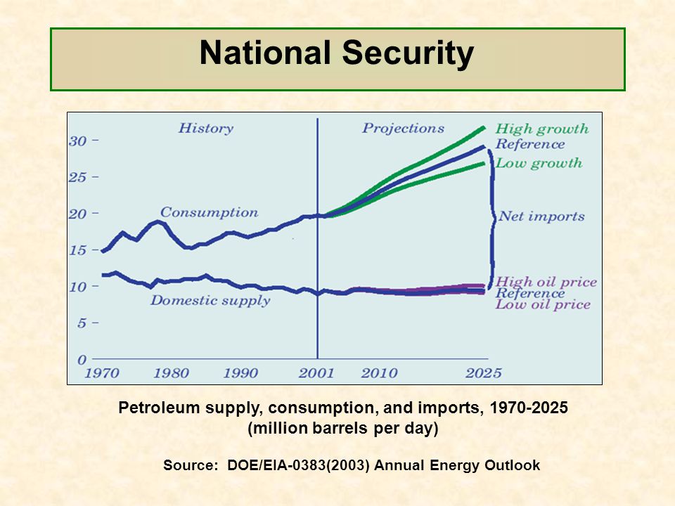 Petroleum supply, consumption, and imports, (million barrels per day) Source: DOE/EIA-0383(2003) Annual Energy Outlook National Security
