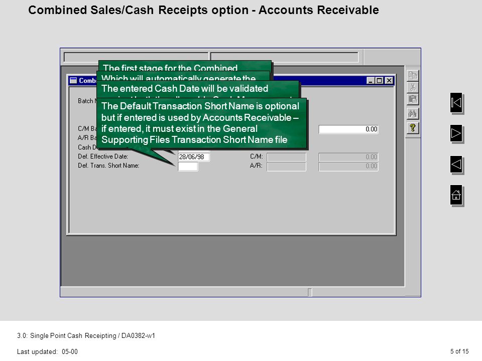 1 of single point cash receipting da0382 w1 last updated single