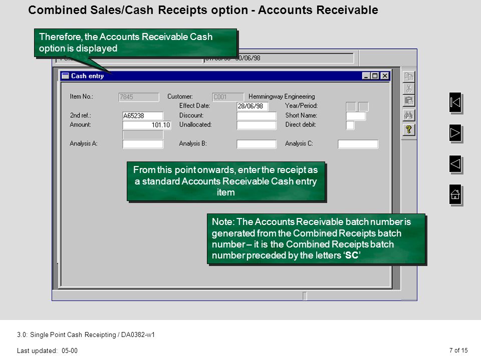 1 of single point cash receipting da0382 w1 last updated single