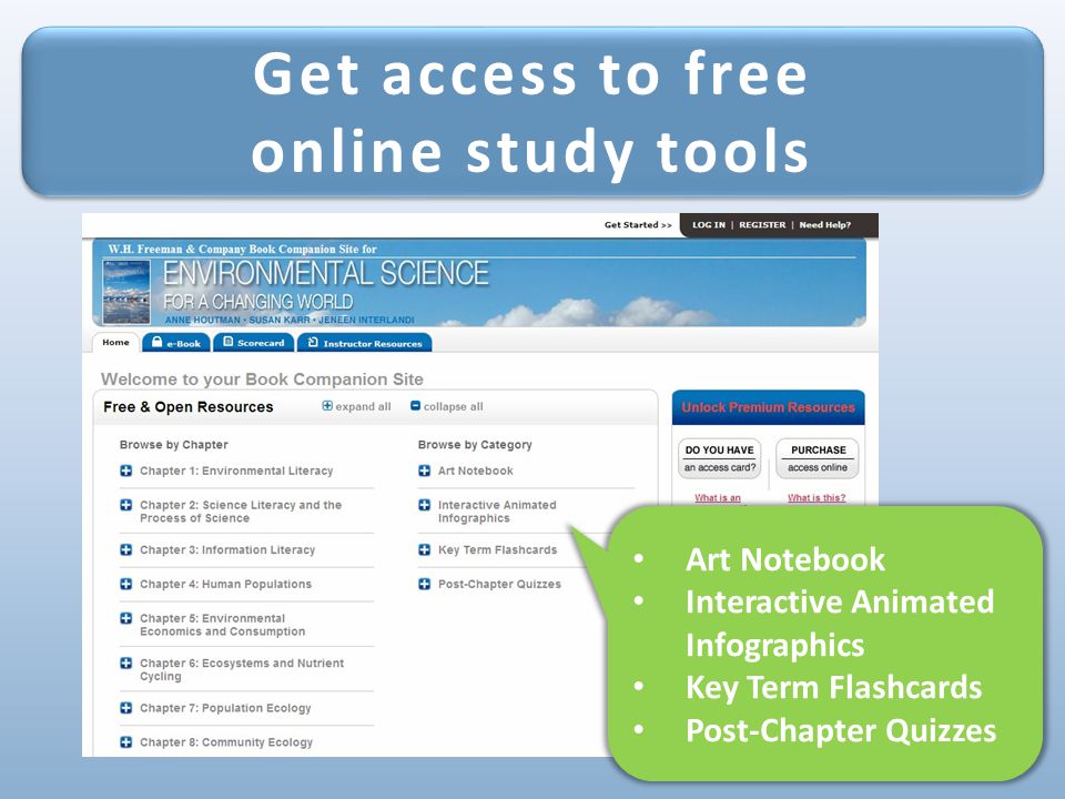 Get access to free online study tools Get access to free online study tools Art Notebook Interactive Animated Infographics Key Term Flashcards Post-Chapter Quizzes