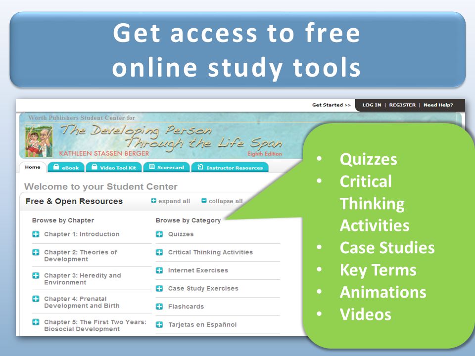 Get access to free online study tools Get access to free online study tools Quizzes Critical Thinking Activities Case Studies Key Terms Animations Videos