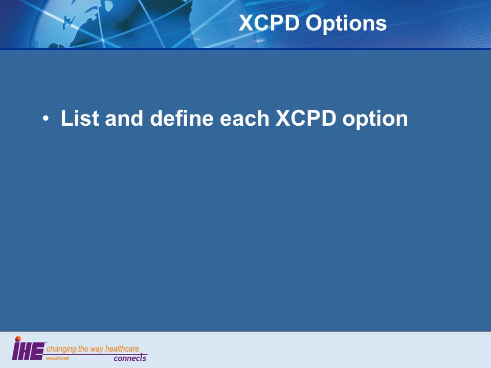 XCPD Options List and define each XCPD option