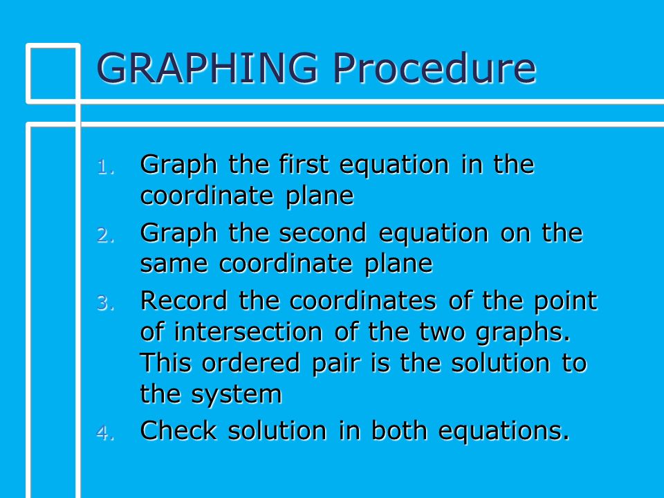GRAPHING Procedure 1. Graph the first equation in the coordinate plane 2.