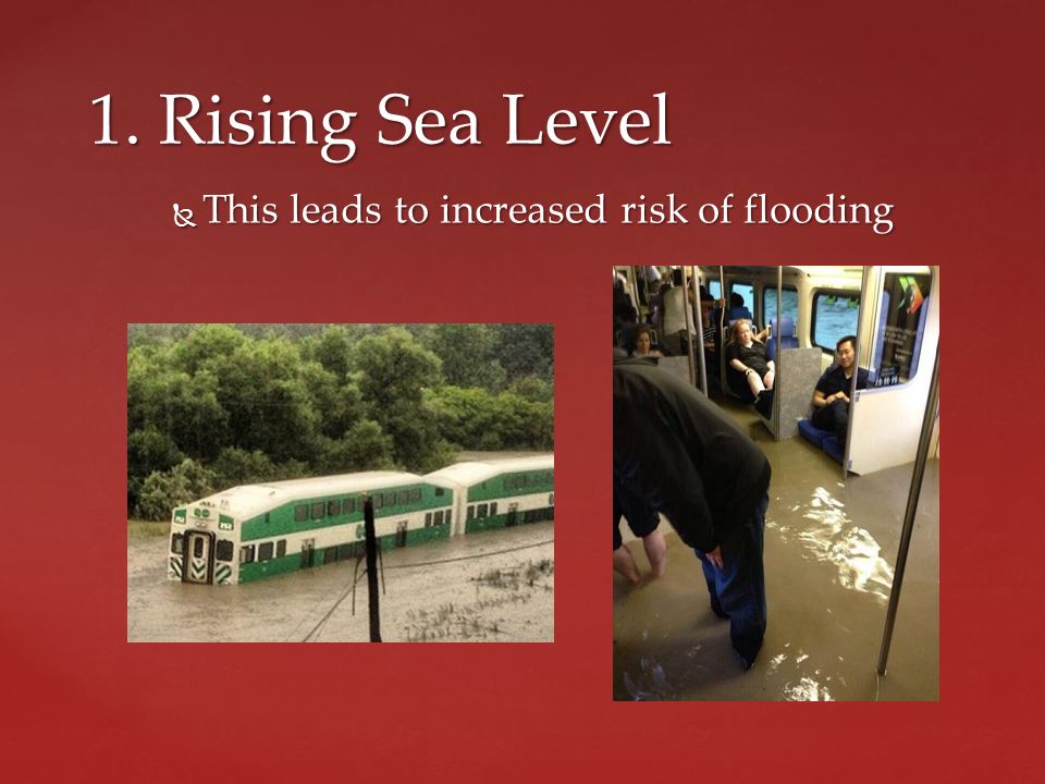  This leads to increased risk of flooding 1. Rising Sea Level