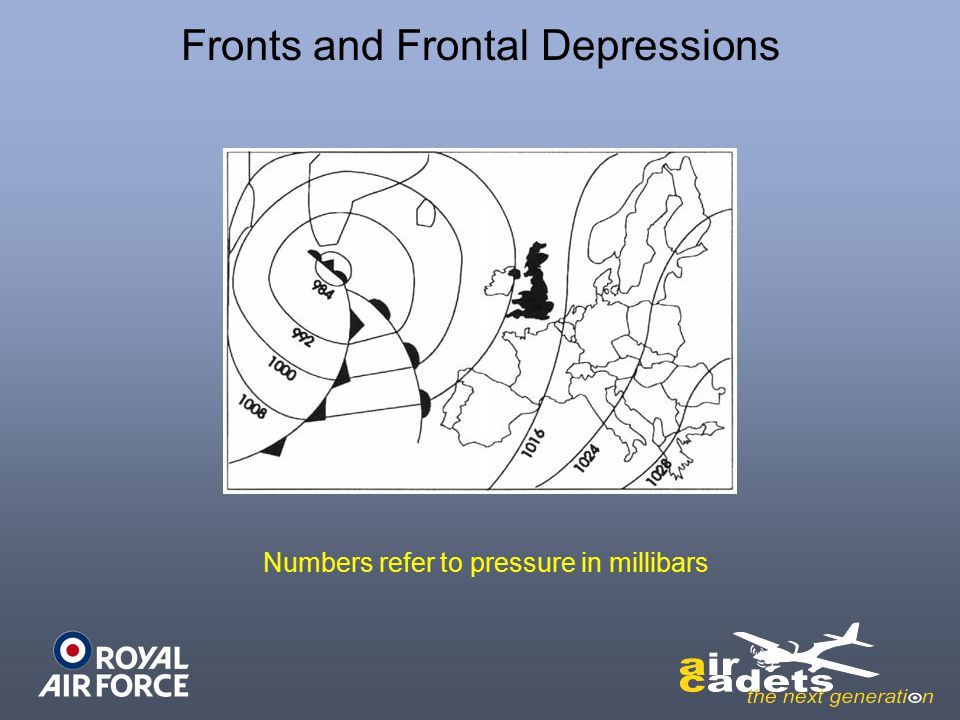 Fronts and Frontal Depressions Numbers refer to pressure in millibars