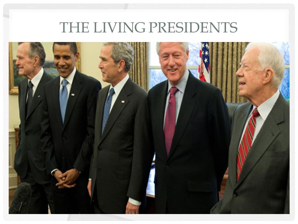 TO BARACK AND BACK THE PRESIDENCY. THE LIVING PRESIDENTS. ppt