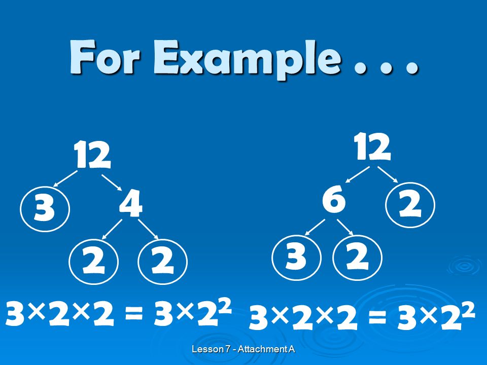 For Example... 3×2×2 = 3× ×2×2 = 3×2 2 Lesson 7 - Attachment A